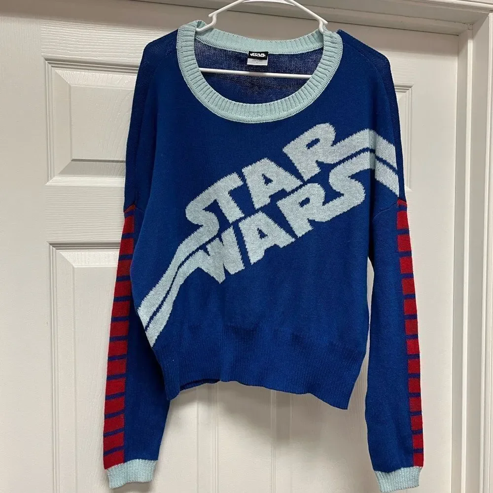 Star Wars Blue Drop Shoulder Wide Crewneck Sweater sz L
